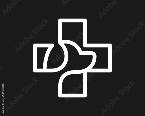 Dog Pet Puppy Doggy Animal Medical Sign Health Care Medicine Plus Addition Line Vector Logo Design