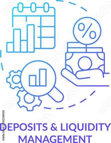 Deposits and liquidity management blue gradient concept icon. Banking solution. Treasury management service abstract idea thin line illustration. Isolated outline drawing. Myriad Pro-Bold font used