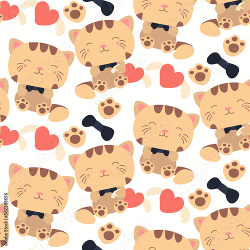 Pattern of soft toys. A beige tiger with a toy in his hands and in different poses. Background for printing on textiles and paper. Gift packaging for children's parties. Background for boys and girls