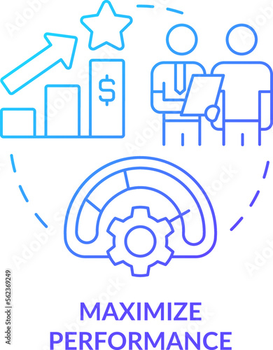Maximize performance blue gradient concept icon. Improve process. Treasury management benefit abstract idea thin line illustration. Isolated outline drawing. Myriad Pro-Bold font used