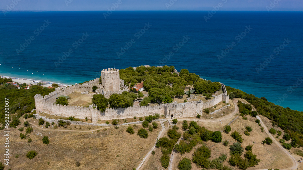 Drone photo of Platamonas medieval castle, Greece