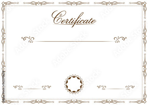 A4 size vintage style certificate vector design with hand drawn flourish swirl frame. Vintage diploma border frame template illustration to use in invitation, card, calligraphy, retro design projects