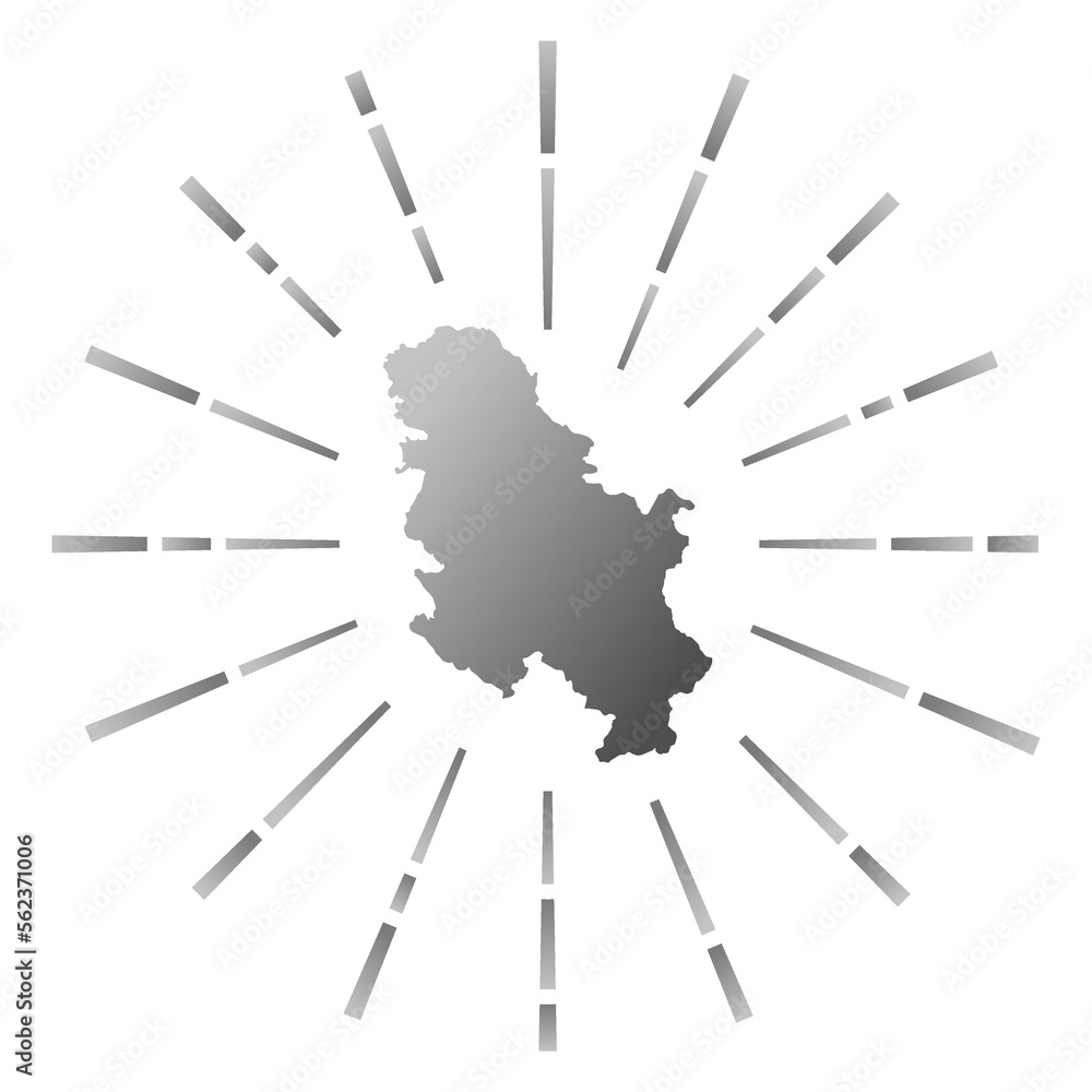 Serbia gradiented sunburst. Map of the country with colorful star rays. Serbia illustration in digital, technology, internet, network style. Vector illustration. Serbia gradiented sunburst. Map of the country with colorful star rays. Serbia illustration in digital, technology, internet, network style. Vector illustration.