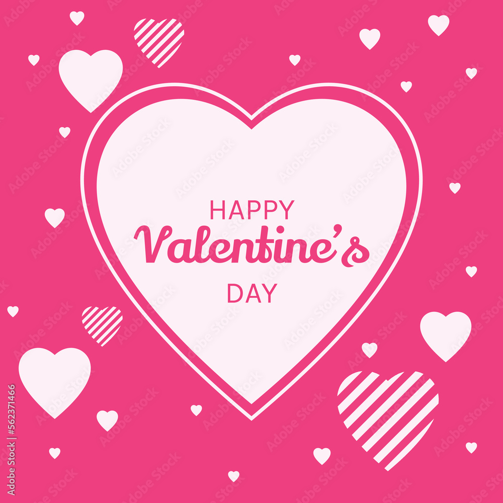 Happy valentine's day concept background. Flat illustration style pink and white heart shape and paper airplane. Cute love sale banner or greeting card