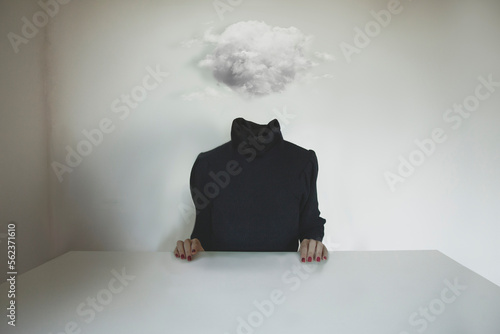 Tableau sur toile surreal person with a cloud for a head, abstract concept of dream, imagination,