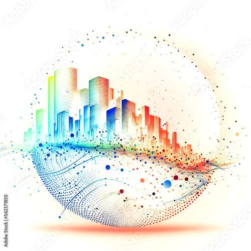 Smart city concept. Telecomunication, internet, mobile, cloud computing background. Digital city background. Online city concept. Cyber town on white background. Generative AI cyber city illustration.