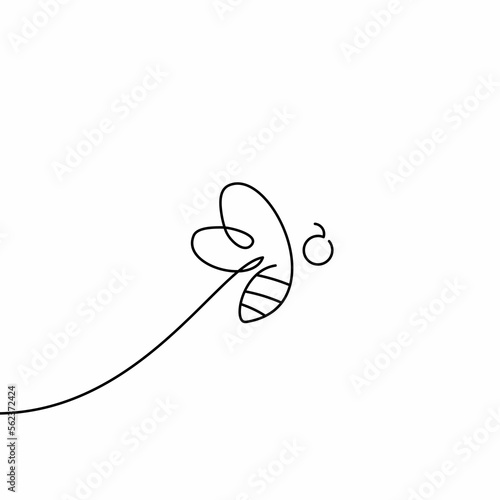 Continuous one line drawing. Flying bee logo. Black and white vector illustration. photo