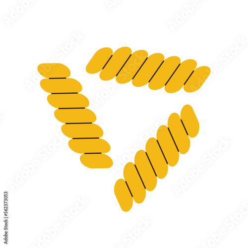 Fusilli pasta isolated on white background. Icon of fusilli pasta. Food is symbol of italian cuisine menu. Cartoon macaroni.