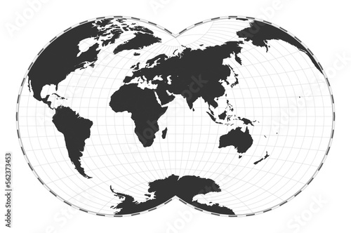 Vector world map in Van der Grinten IV projection. A plain geographical map with latitude and longitude lines, centered at 60 degrees West longitude.