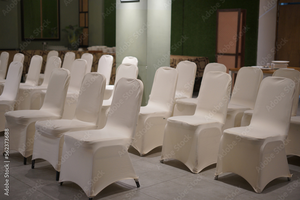 Fototapeta premium Chairs in Decoration Arrangement Room for a Traditional Wedding Ceremony in Indonesia
