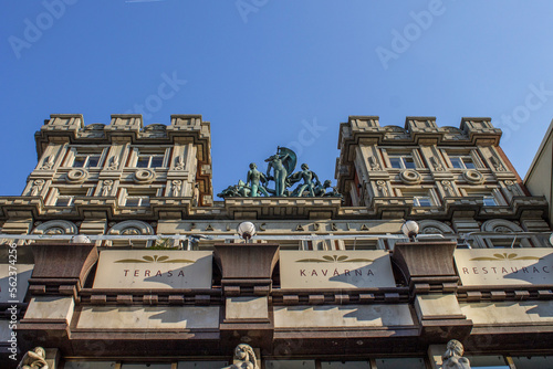 Prague, Czech Republic, July04  2017, The Rondocubist building Palac Adria, Nove Mesto