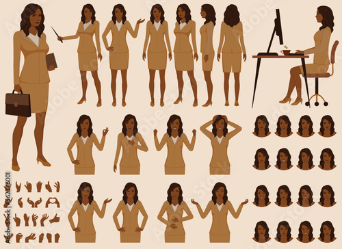 Set of cartoon black, african businesswomen character vector design