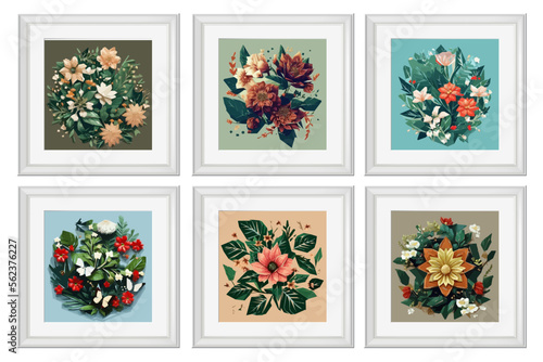 Set of vintage flowers illustration isolated. Quilling Wall Decor Square Picture Frames.