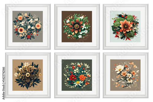 Set of vintage flowers illustration isolated. Quilling Wall Decor Square Picture Frames.