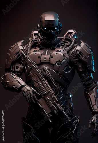 Robots. Soldier Robot hyper realistic. Conceptual project 2025. Futuristic interpretation. Illustration for advertising, cartoons, games, blockbusters, print media. My collection. © Sirius1717