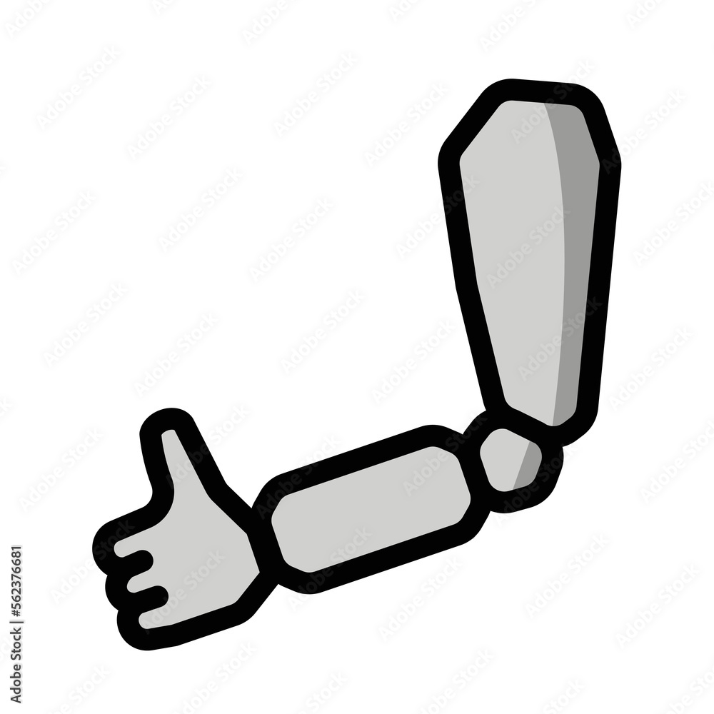Mechanical vector arm icon emoji design. Isolated prosthetic arm label