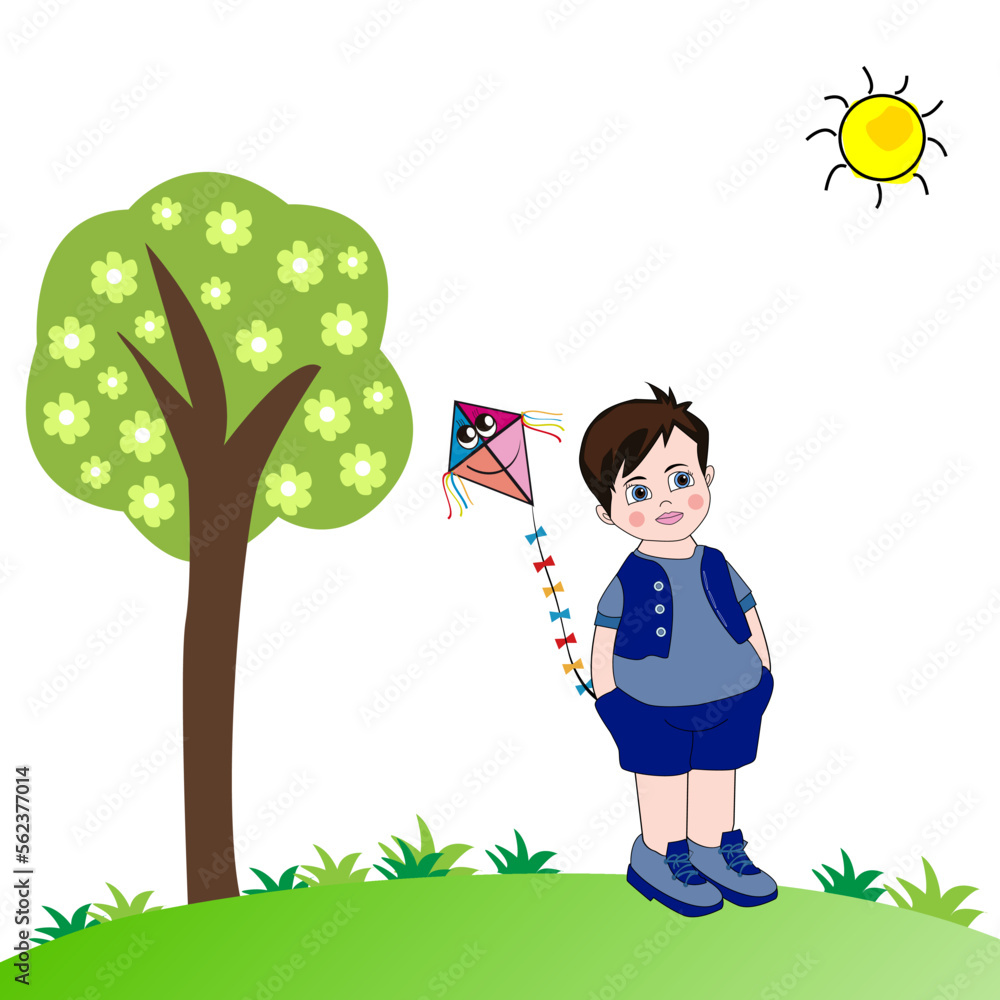 Niño en el campo con cometa. Niño en el campo con cometa.
