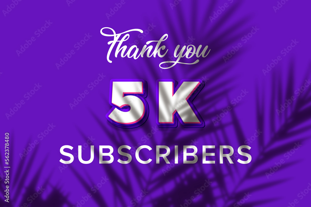 5 K subscribers celebration greeting banner with Purple and Pink Design 5 K subscribers celebration greeting banner with Purple and Pink Design