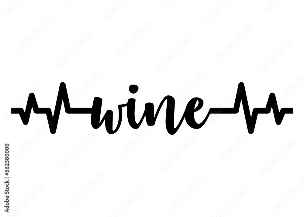 Logo carta de vino. Letras de la palabra wine en línea de pulso. Texto manuscrito wine