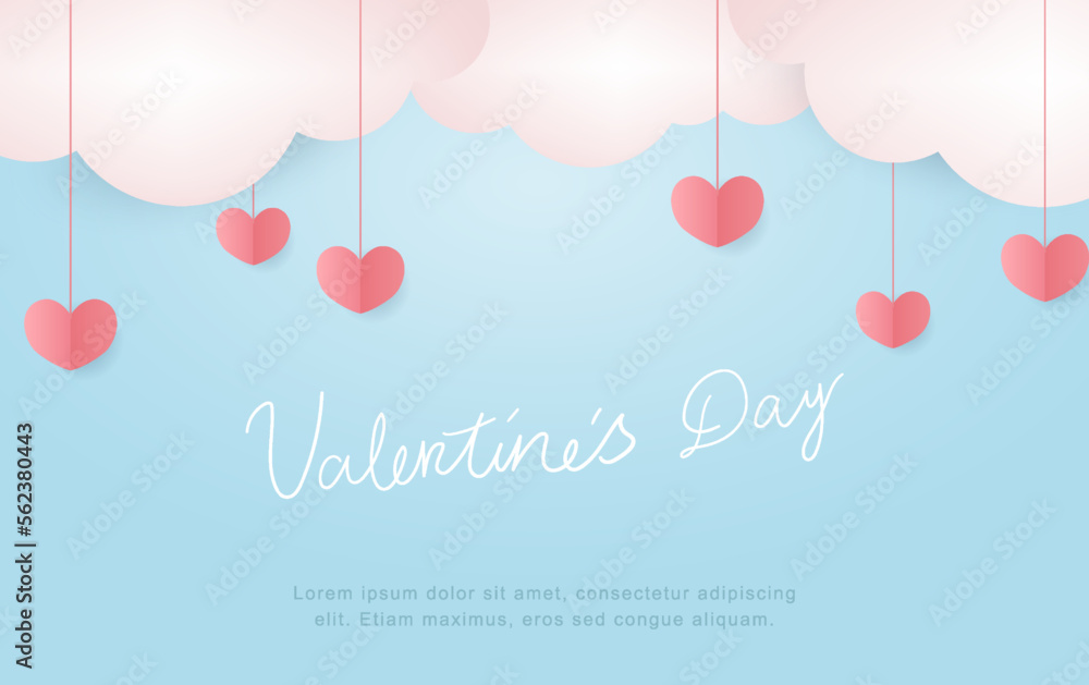 Naklejka premium Valentine's day background template with clouds and hearts.