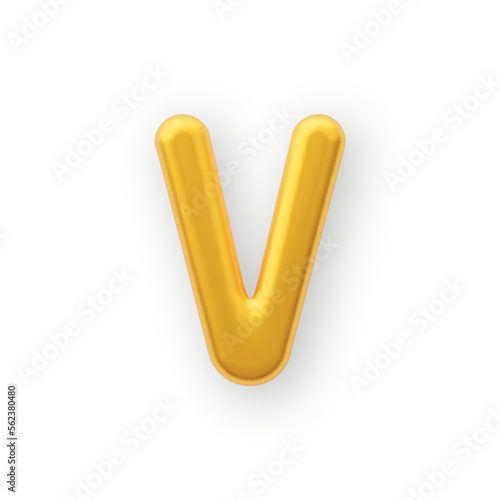 3D Gold uppercase letter V on a white background.
