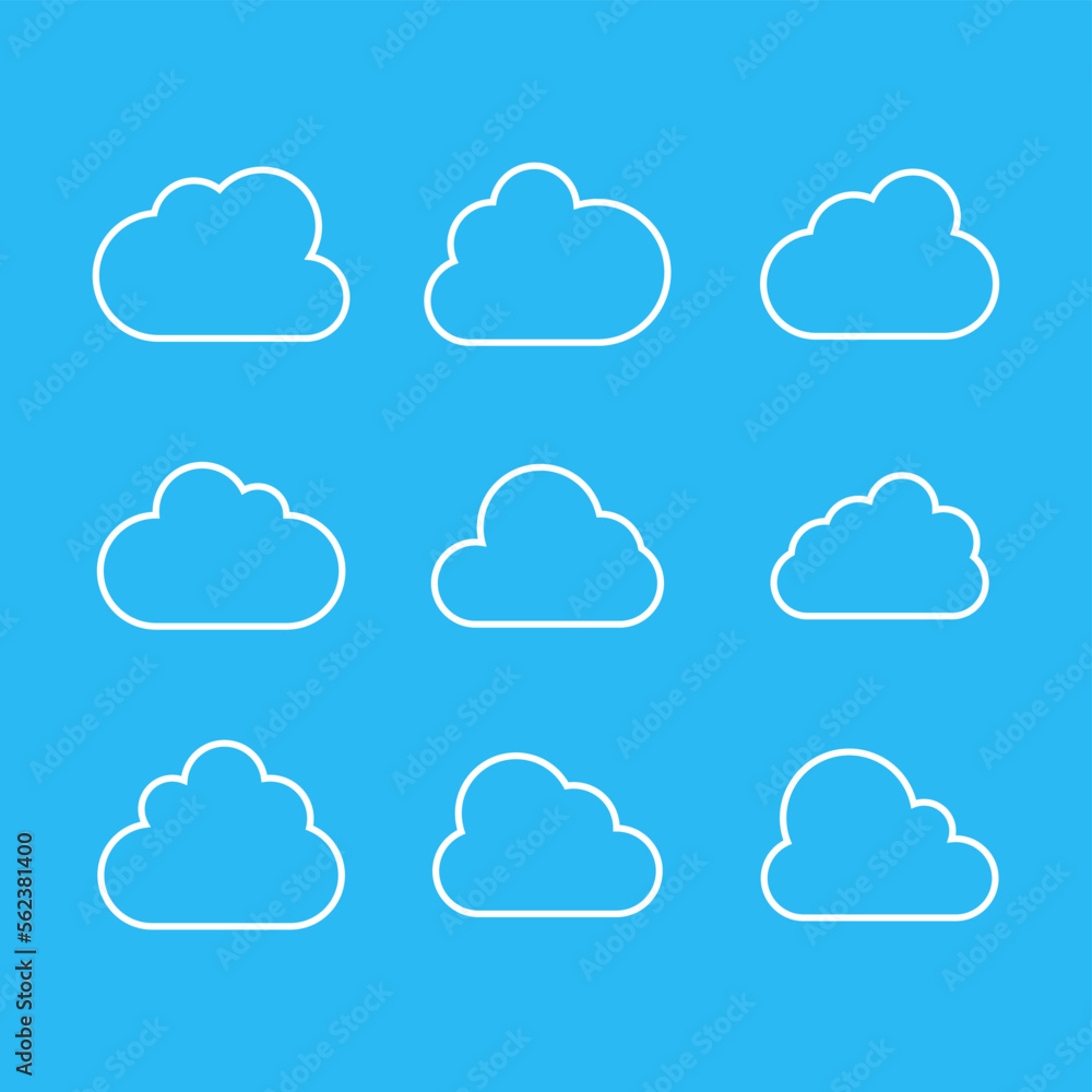 Clouds line icon. Storage solution element, databases, networking, software image, cloud and meteorology concept. Vector line art illustration. Clouds line icon. Storage solution element, databases, networking, software image, cloud and meteorology concept. Vector line art illustration.