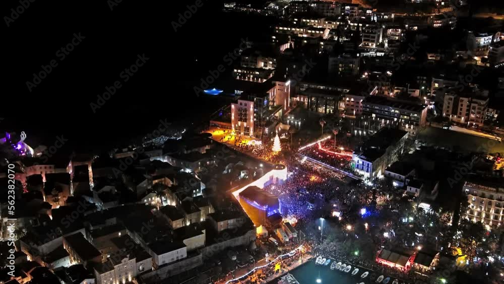 Aerial top view of the crowd on night celebration event concert, 4k Aerial top view of the crowd on night celebration event concert, 4k