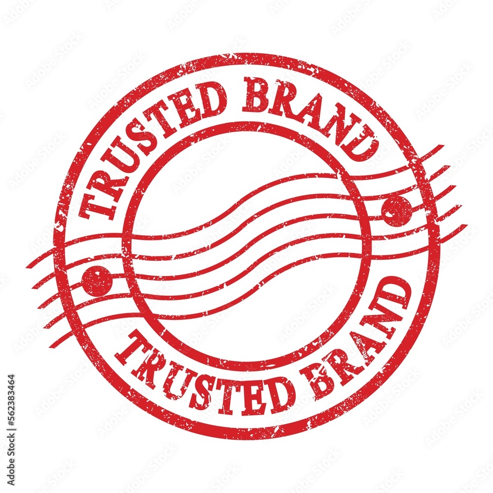 TRUSTED BRAND, text written on red postal stamp. TRUSTED BRAND, text written on red postal stamp.