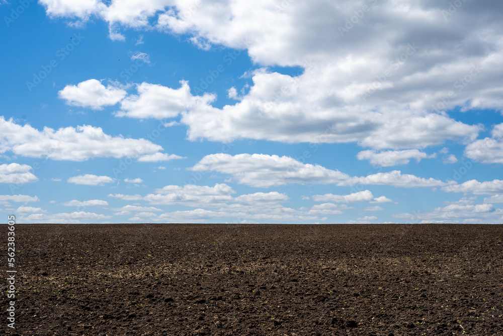 Plowed field with cloudy sky - fertile land scene Plowed field with cloudy sky - fertile land scene
