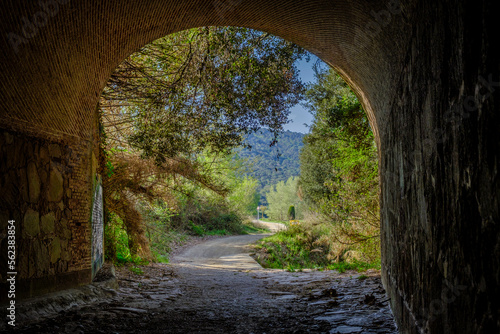 Tunnel under the railway tracks  part of a rural road in Spain.