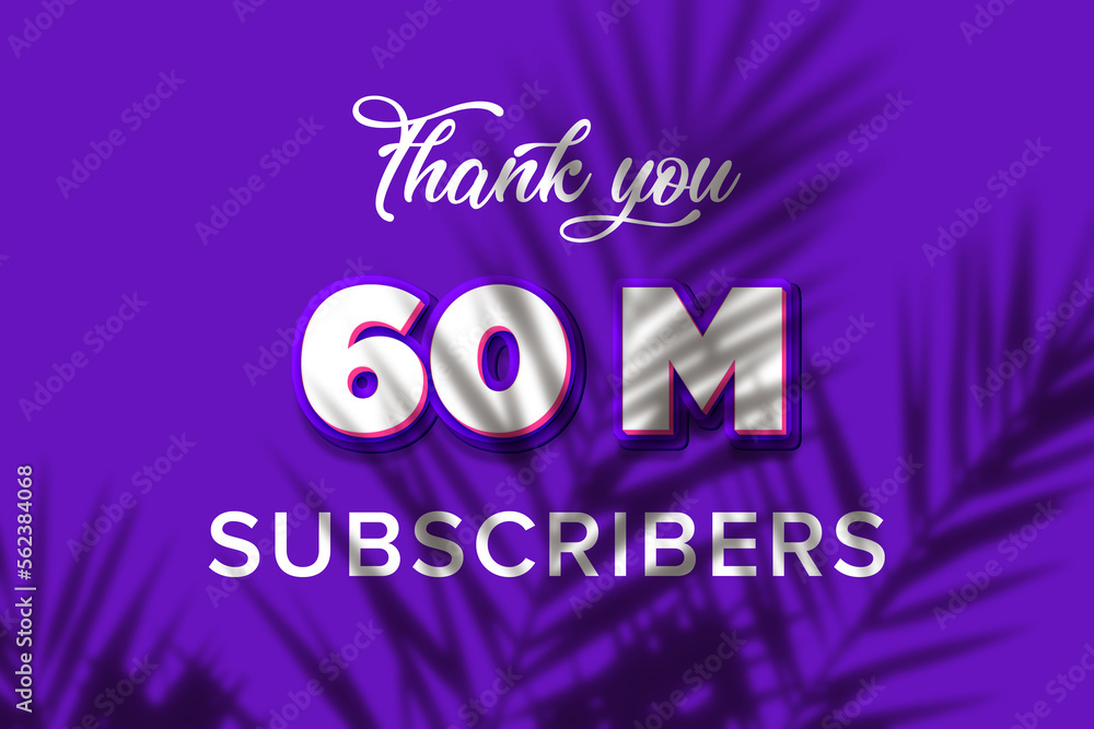 60 Million subscribers celebration greeting banner with Purple and Pink Design 60 Million subscribers celebration greeting banner with Purple and Pink Design
