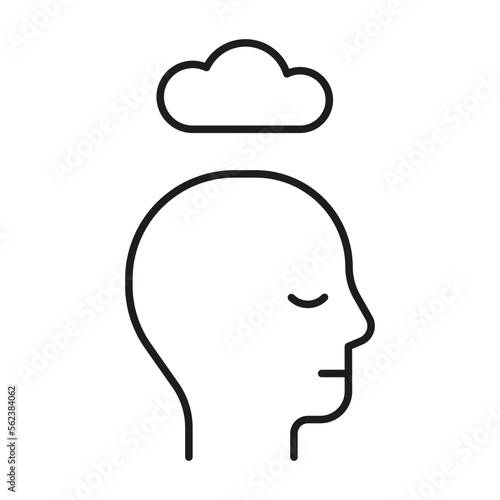 Fototapeta Naklejka Na Ścianę i Meble -  Head profile with calm mood, line icon. Face with cloud. Control of mind, psychology. Vector illustration