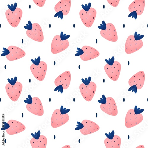 cute hand drawn seamless pattern with pink and blue strawberries