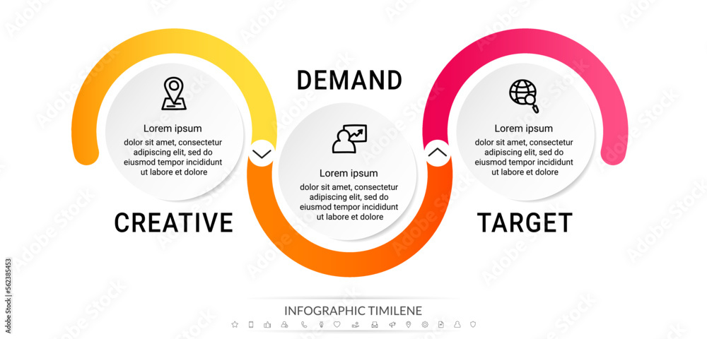 Business vector infographic design template. Circle timeline with icons and 3 three arrows or steps. Used for process diagram, presentations, workflow layout, info graph, banner, flow chart