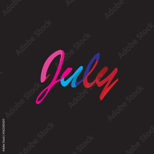 month of july lettering in beautiful colors or neon colors.