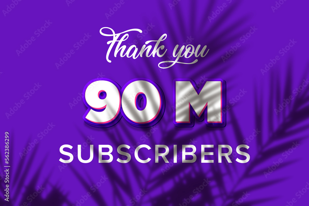 90 Million  subscribers celebration greeting banner with Purple and Pink Design