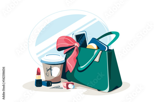 Female handbag with cosmetics