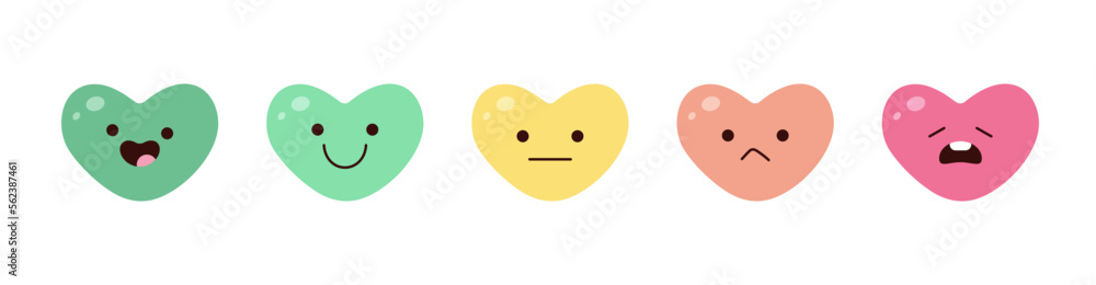 Feedback emoji heart shapes icons. Vector minimal design. Terrible, bad, normal, good, Great Review. Positive and negative reactions. Vector line of cute multicolored feedback hearts. Rating buttons Feedback emoji heart shapes icons. Vector minimal design. Terrible, bad, normal, good, Great Review. Positive and negative reactions. Vector line of cute multicolored feedback hearts. Rating buttons