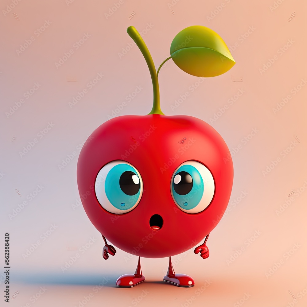 Fototapeta premium Cute Cartoon Cherry Character (Generative AI)