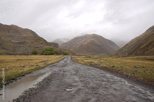 Beautiful autumn mountain landscape of the Caucasus mountain range at Truso valley