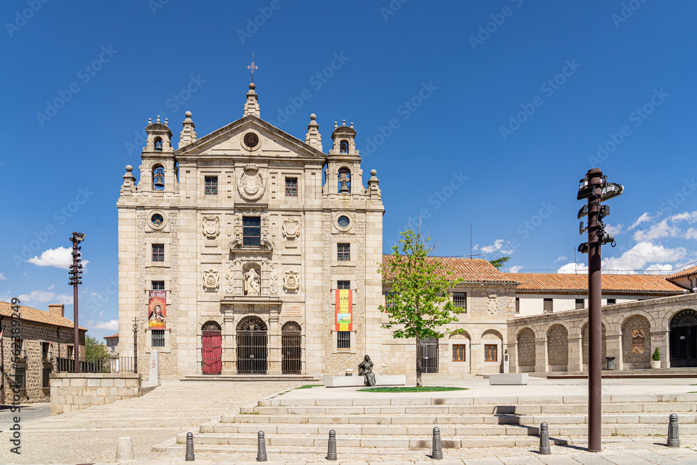 Main facade of the church and birthplace of St. Teresa of Jesus in Avila, Spain. Vertical