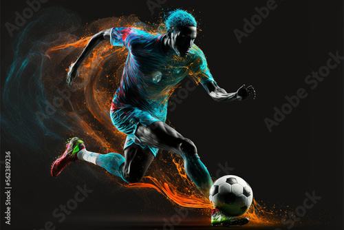 Captivating and Dynamic Illustration of a Soccer Player Showcasing Their Skills in a High-energy Game Action (AI Generated) © Djomas