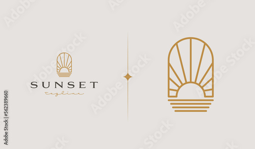 Sunset Wave Logo Template. Universal creative premium symbol. Vector illustration. Creative Minimal design template. Symbol for Corporate Business Identity