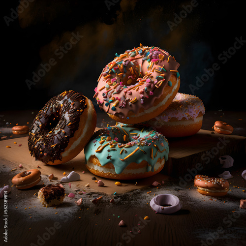 doughnuts on white background, perfect for advertising, packaging, menus, cookbooks. Highlighting texture & details, shot from above, high-res suitable for printing, posters, banners & more photo