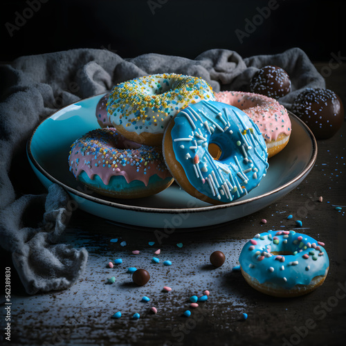 doughnuts on white background, perfect for advertising, packaging, menus, cookbooks. Highlighting texture & details, shot from above, high-res suitable for printing, posters, banners & more photo