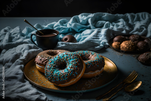 doughnuts on white background, perfect for advertising, packaging, menus, cookbooks. Highlighting texture & details, shot from above, high-res suitable for printing, posters, banners & more photo