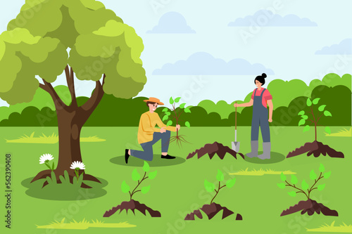 Volunteering, charity social concept. Volunteer people plant trees in city park, Young people care about the environment  in nature for greener the world environment