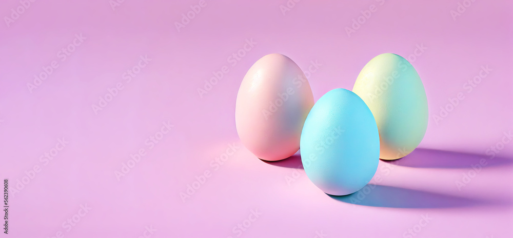 pastel colored easter eggs on pink background with copyspace - generative ai pastel colored easter eggs on pink background with copyspace - generative ai