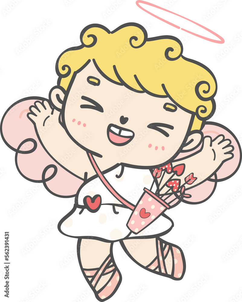 cute happy Valentine love cupid boy curly hair with arrow cartoon doodle hand drawing cute happy Valentine love cupid boy curly hair with arrow cartoon doodle hand drawing