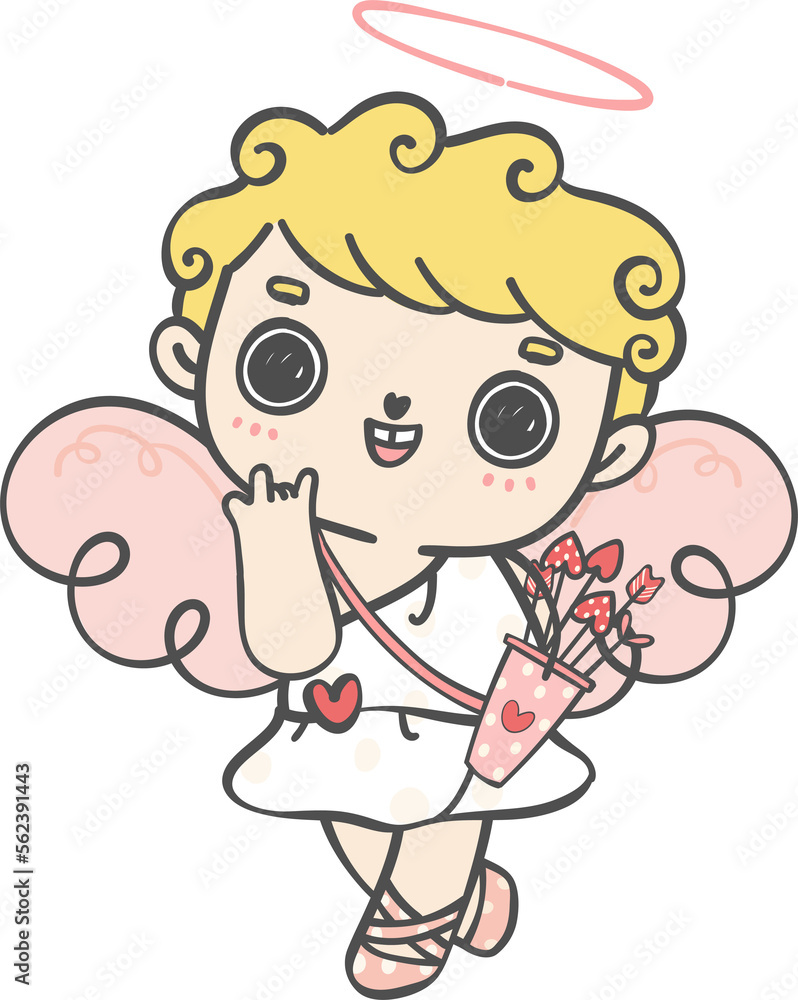 cute happy Valentine love cupid boy curly hair with arrow cartoon doodle hand drawing cute happy Valentine love cupid boy curly hair with arrow cartoon doodle hand drawing